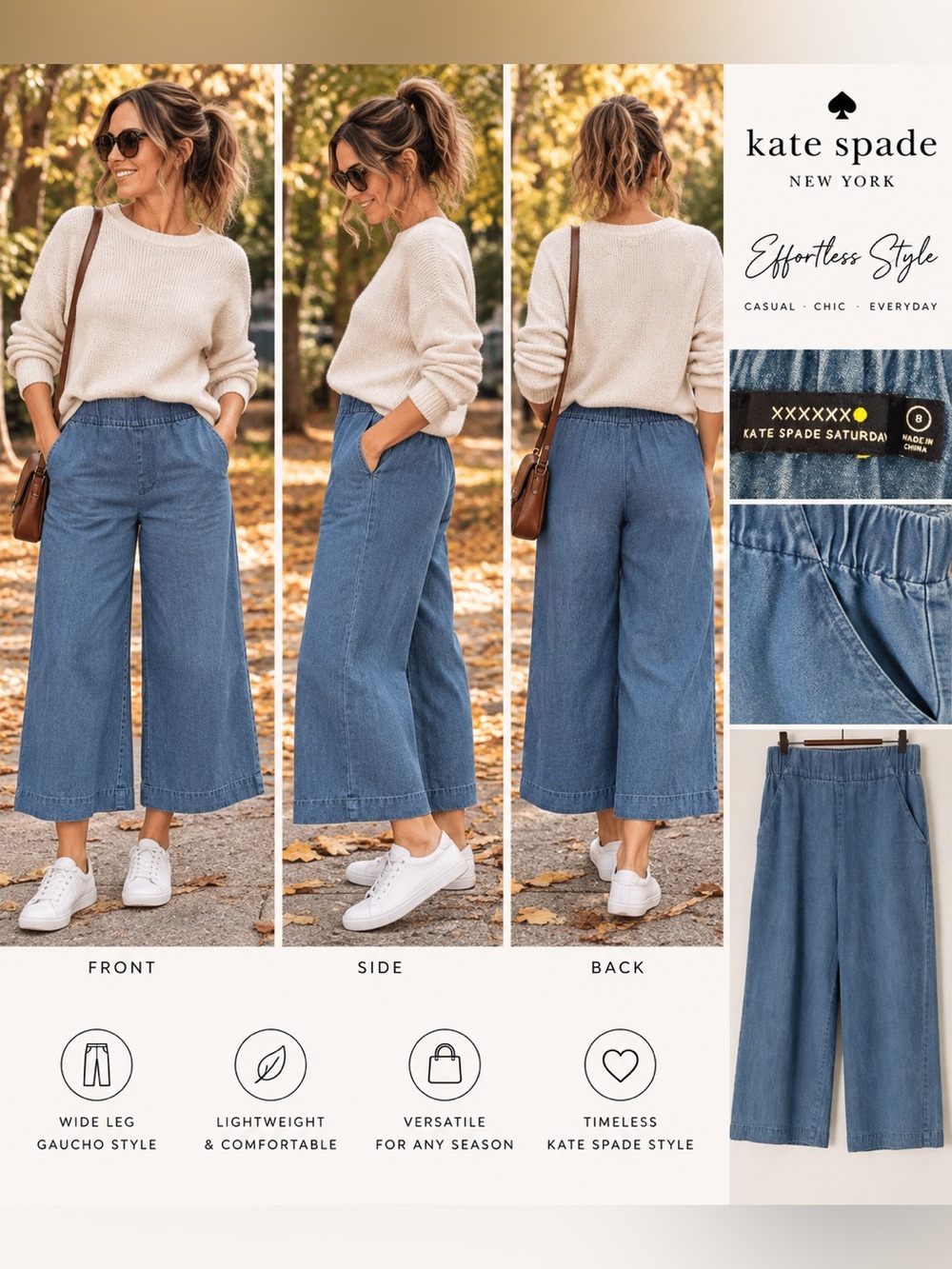 Kate Spade Saturday Denim Culotte Wide Leg Crop Pants Y2K Inspired 8